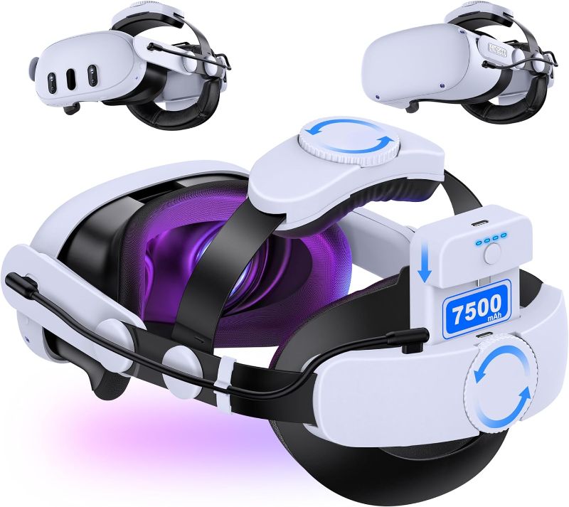 Photo 1 of Battery Head Strap 7500mAh for Meta Quest 3/Quest 2,Elite Strap with Battery Extend Playtime for Oculus Quest 3/2, Double Knob Adjustable Head Strap Enhanced Support & Comfort & Reduce Pressure

