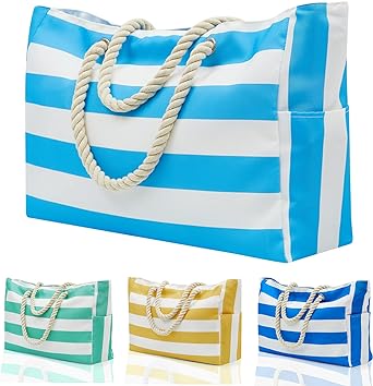 Photo 1 of CYMULA Beach Bag, Large Beach Tote Bag for Women- Waterproof Sandproof Canvas Beach Tote bag with Zipper for Pool Travel
