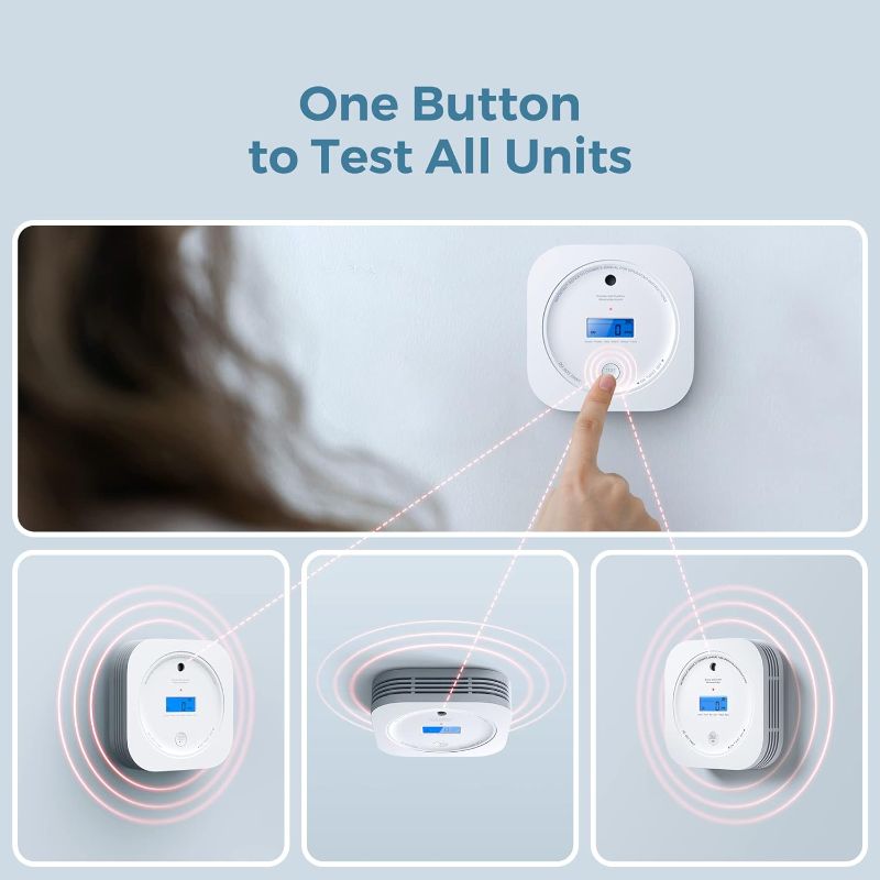 Photo 1 of **6 Pcs**  & Carbon Monoxide Alarm with Digital LCD Display, AEGISLINK Wireless Interlinked Smoke and CO Detector, 10-Year Battery Life, Transmission