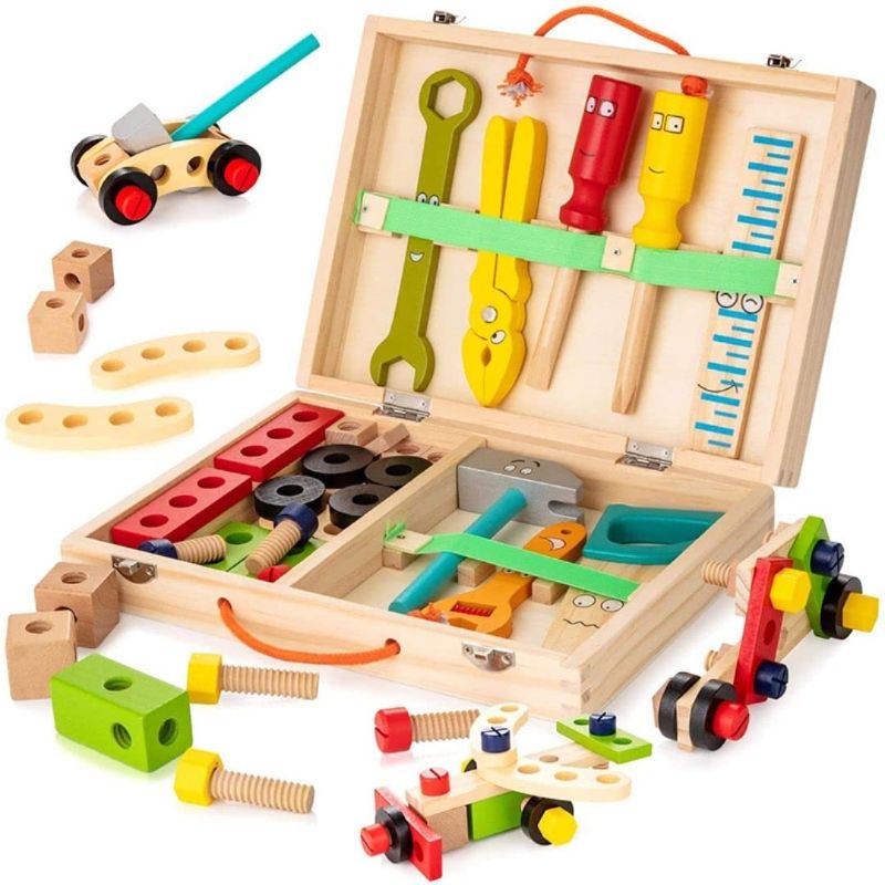 Photo 1 of NESTA TOYS - Wooden Tool Kit Set with Tool Box | Pretend Play Portable Construction Tools Kit Toys for Kids | 33 Piece (3-8 Years)