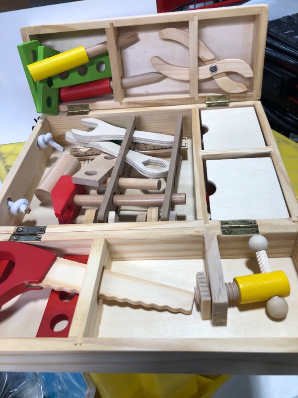 Photo 2 of NESTA TOYS - Wooden Tool Kit Set with Tool Box | Pretend Play Portable Construction Tools Kit Toys for Kids | 33 Piece (3-8 Years)