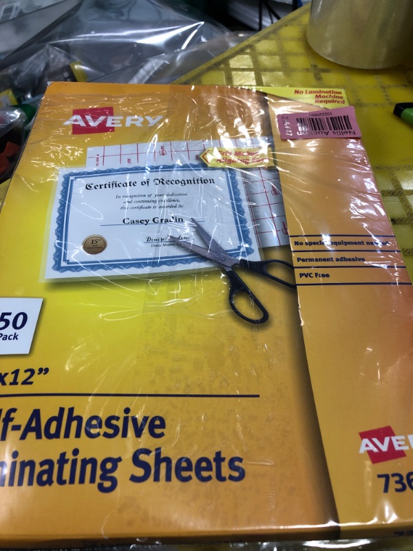 Photo 3 of Avery 73601 Self-Adhesive Laminating Sheets, 9 x 12 Inch, Permanent Adhesive, 50 Clear Laminating Sheets 50 Sheets Regular