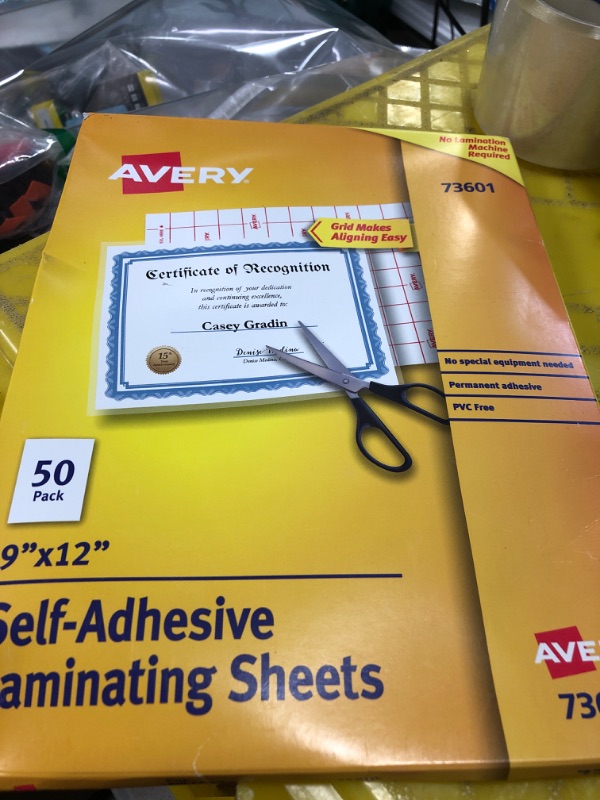 Photo 2 of Avery 73601 Self-Adhesive Laminating Sheets, 9 x 12 Inch, Permanent Adhesive, 50 Clear Laminating Sheets 50 Sheets Regular