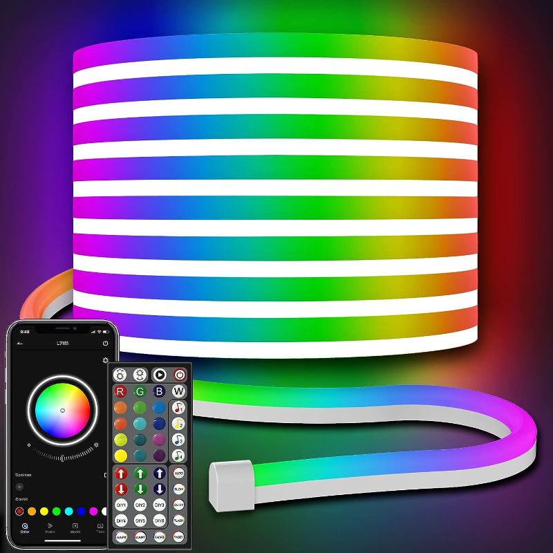 Photo 1 of AILBTON Led Neon Rope Lights 50Ft,Control with App/Remote,Flexible Led Rope Lights,Multiple Modes,IP65 Outdoor RGB Neon Lights Waterproof,Music Sync Gaming Led Neon Strip Lights for Bedroom Indoor 50FT Neon Rope Lights