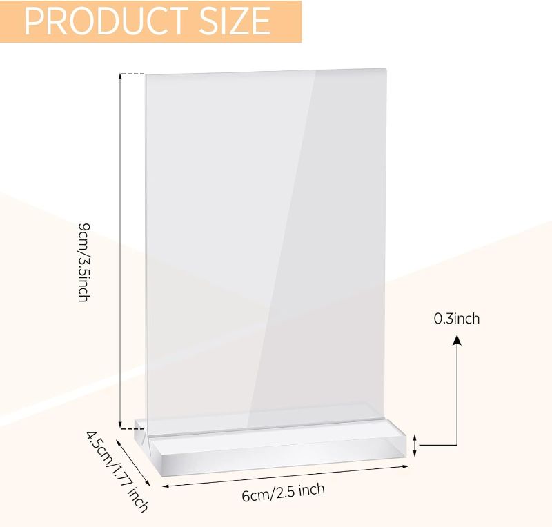 Photo 1 of 6 Pcs Clear Acrylic Photo Frame, T Shaped Desktop Photo Frames, Double Side Horizontal Picture or Display Plastic Sign Holder, Suitable for Home Office Wedding (2.5 x 3.5 Inch)