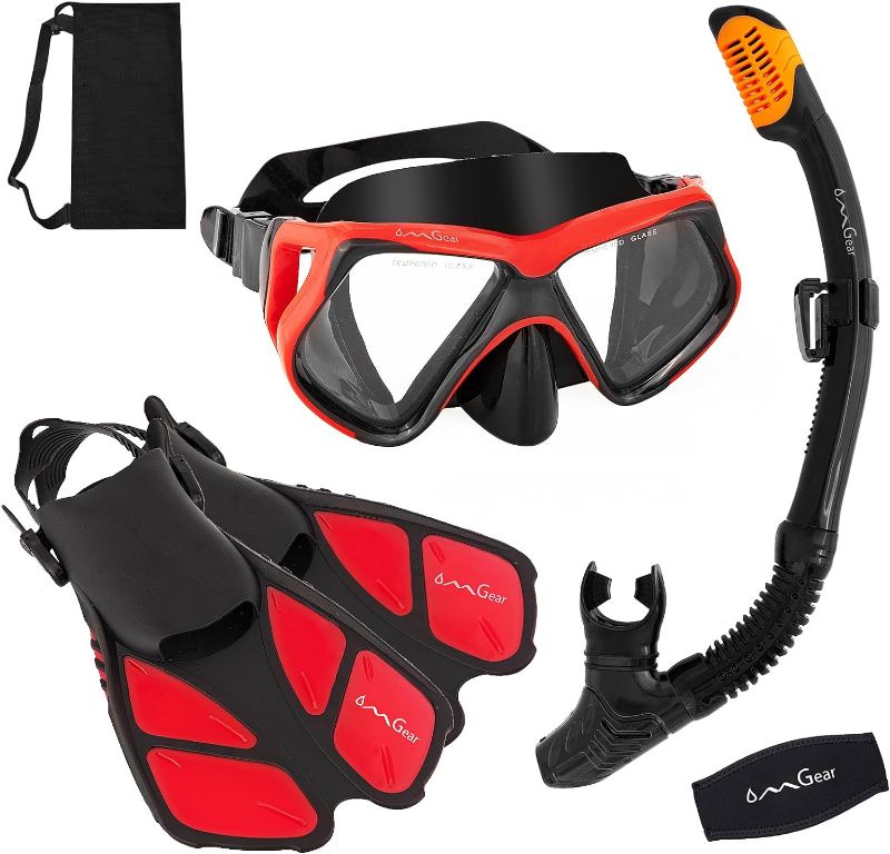 Photo 1 of 
OMGear Mask Snorkel Set with Fins Snorkeling Gear for Adults Silicone Scuba Diving Mask Dry Snorkel Short Swim Fins Dive Set Swim 