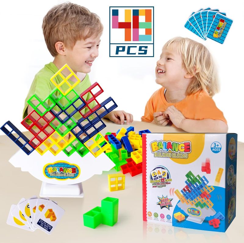 Photo 1 of Allike Tetra Balance Tower Game 48 PCS, Team Stack Attack Game, Tetris Swing Building Tower Game, Stacking Game Balance for Kids & Adults
