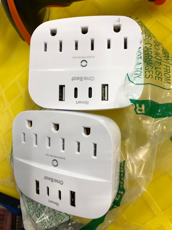 Photo 2 of 2 Pack Multi Plug Outlet Splitter with Surge Protector, 3 Outlets, 4 USB Chargers, 490 Joules, ETL Listed, Small Outlet Extender Plug for Travel 2 Pack(2 USB-A+2 USB-C)