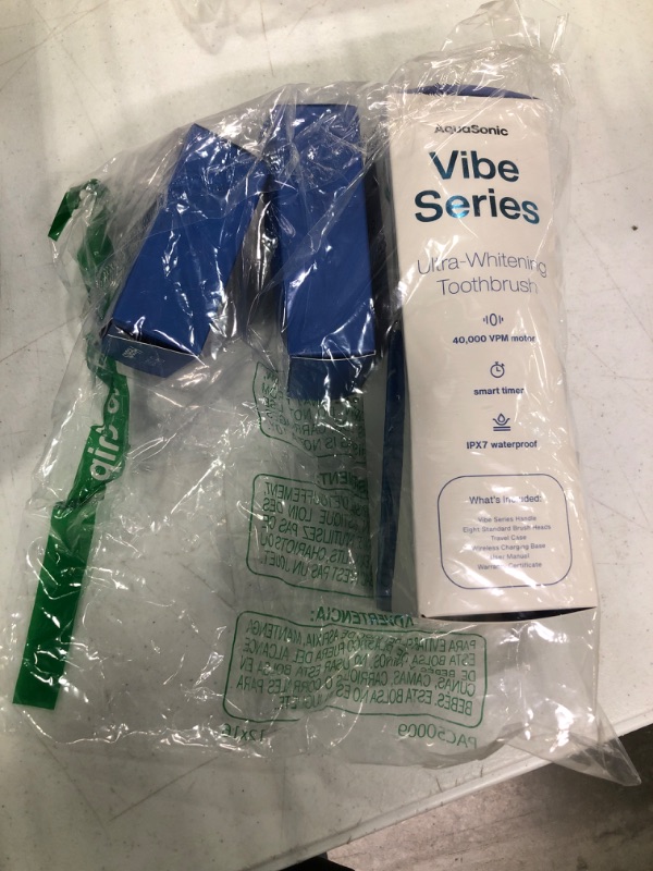Photo 1 of Aquasonic Vibe Series Ultra-Whitening Toothbrush – ADA Accepted Power Toothbrush - 8 Brush Heads & Travel Case – 40,000 VPM Motor & Wireless Charging - 4 Modes w Smart Timer – Sapphire Blue