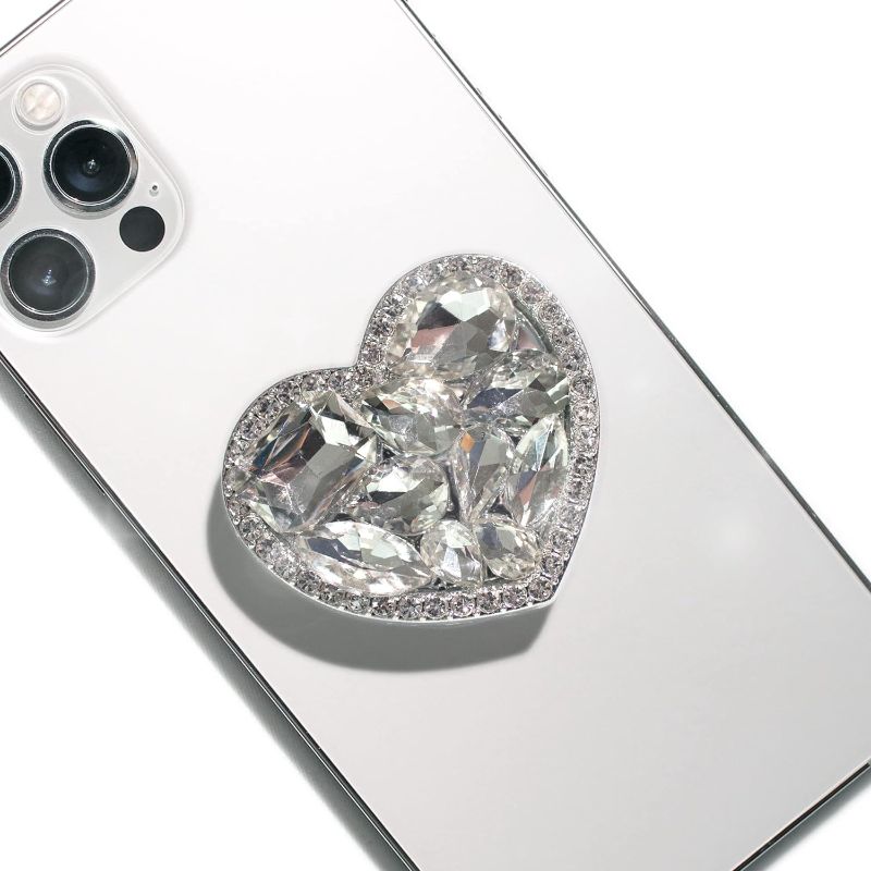 Photo 1 of COMMONKUNST Cubic Diamond Bling Bling Cute Heart Shape Collapsible Expandable Multi Functional Mobile Phone Grip & Kicktand (Silver Big Heart)
 
