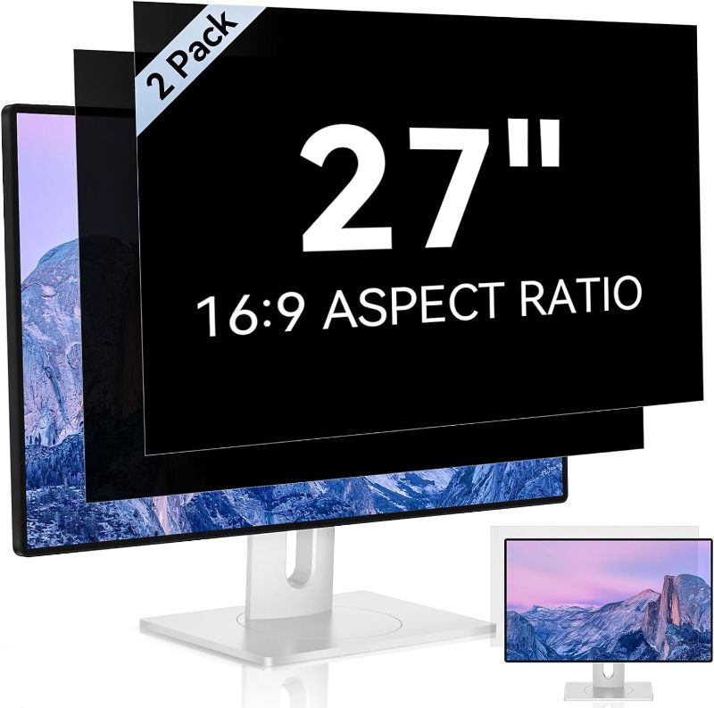 Photo 1 of [2 Pack] 27 Inch Computer Privacy Screen for 16:9 Aspect Ratio Widescreen Monitor, Eye Protection Anti Glare Blue Light Computer Monitor Privacy Filter, Removable Anti-Scratch 27in Protector Film
