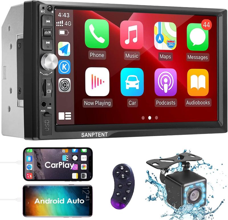 Photo 1 of Double Din Car Stereo Radio Compatible with Apple Carplay and Android Auto, 7-Inch HD Touchscreen with Voice Control, Mirror Link, Backup Camera, Steering Wheel, Bluetooth, AM/FM, USB/TF/AUX Port
