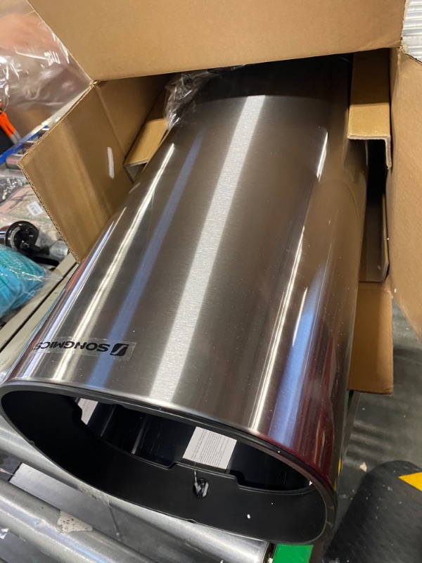 Photo 1 of SONGMICS Motion Sensor Trash Can, 13 Gallon Automatic Kitchen Garbage Can, Multi-Colored Indicator Lights, Ozone Odor Control, Stay-Open Lid, Tall, Stainless Steel, Silver ULTB620E50 Motion Sensor Trash Can Silver
