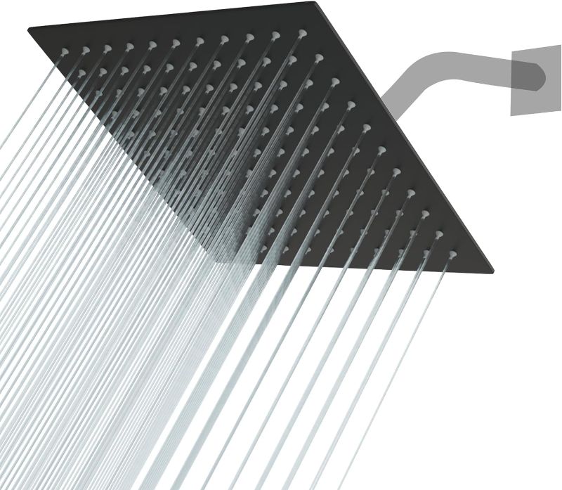 Photo 1 of 12 Black Shower Head - Lordear 12 inch Rainfall Black Shower Head Square Solid Ultra Thin 304 Stainless Steel Fixed Rain Shower Head with Self Cleaning Nozzles
