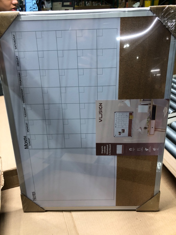 Photo 2 of VUSIGN Monthly Calendar Whiteboard Dry Erase Cork Board Combo, 18" x 24" Planning Board, Silver Aluminium Frame