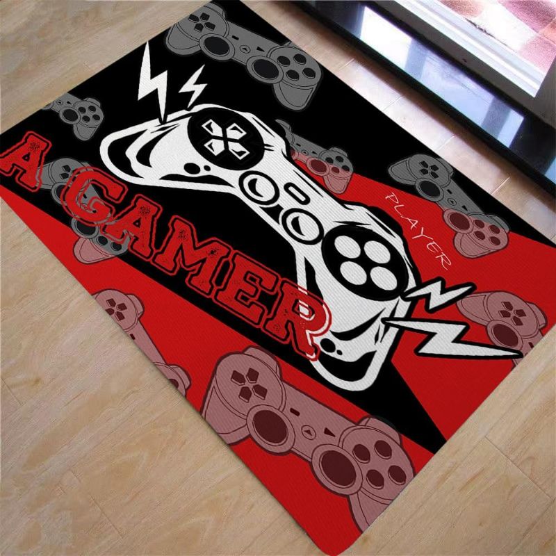 Photo 1 of  Black-Black Gaming Rug for Kids Boys Gamer Area Carpet 3D Printed Large Area Rug Game Gamepad Carpets Bedroom Playroom Rugs Boys Room Decor Non-Slip Crystal Sofa Floor Polyester Mat 59"x39"