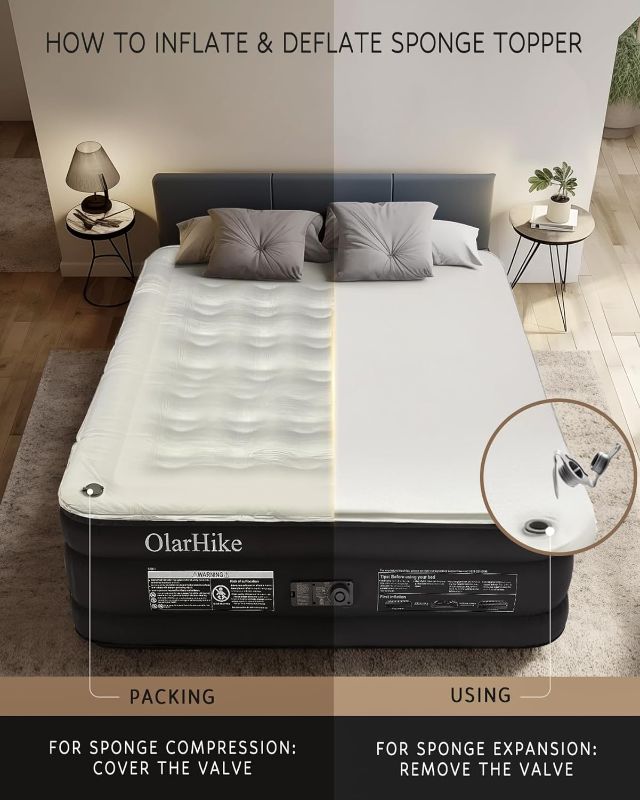 Photo 1 of OlarHike Signature Collection Queen Air Mattress with Built in Pump,18” Luxury Air Mattress with Silk Foam Topper for Camping, Home & Guests, Durable Fast & Easy Inflation/Deflation Airbed Black