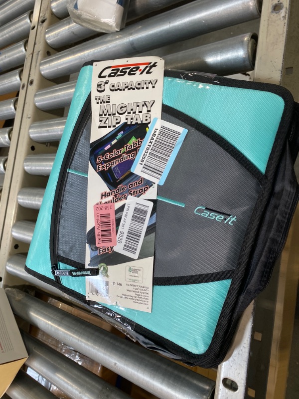 Photo 1 of Case-it The Mighty Zip Tab Zipper Binder - 3 Inch O-Rings - 5 Color Tab Expanding File Folder - Multiple Pockets - 600 Page Capacity - Includes Shoulder Strap - D-146-SMT Spearmint Blue Single