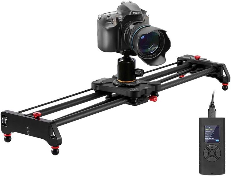 Photo 1 of GVM Motorized Camera Slider, 31" Carbon Fiber Dolly Rail Camera Slider with Time-Lapse Photography, Tracking Shooting and 120 Degree Panoramic Shooting for Most Cameras, with Remote Controller

