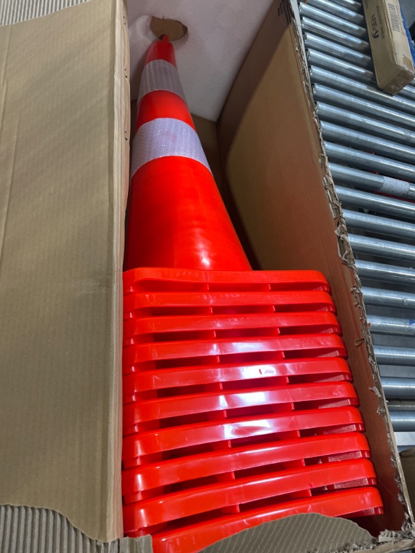 Photo 2 of 10 Pack Traffic Cones, 28 Inch Upgraded PVC Safety Cones with Reflective Collars Road Parking Cones Construction Cones for Parking Lot, Traffic Control, Driving Training