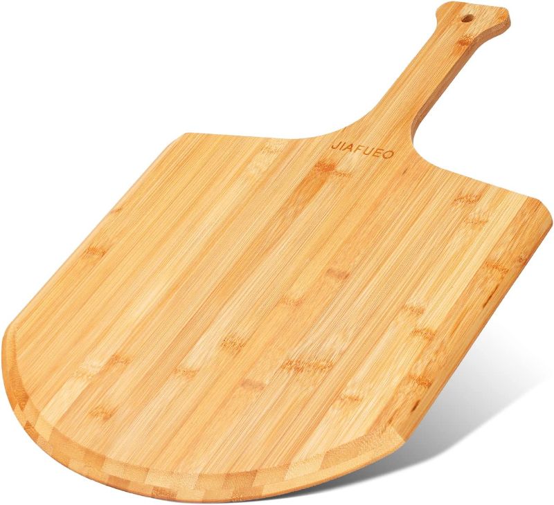 Photo 1 of Bamboo Pizza Peel 15 inch Wide, Large Wooden Pizza Spatula Paddle Pizza Cutting Board with Comfy Handle for Home Pizzeria Bakery Baking Pizza Bread Cutting Fruit
