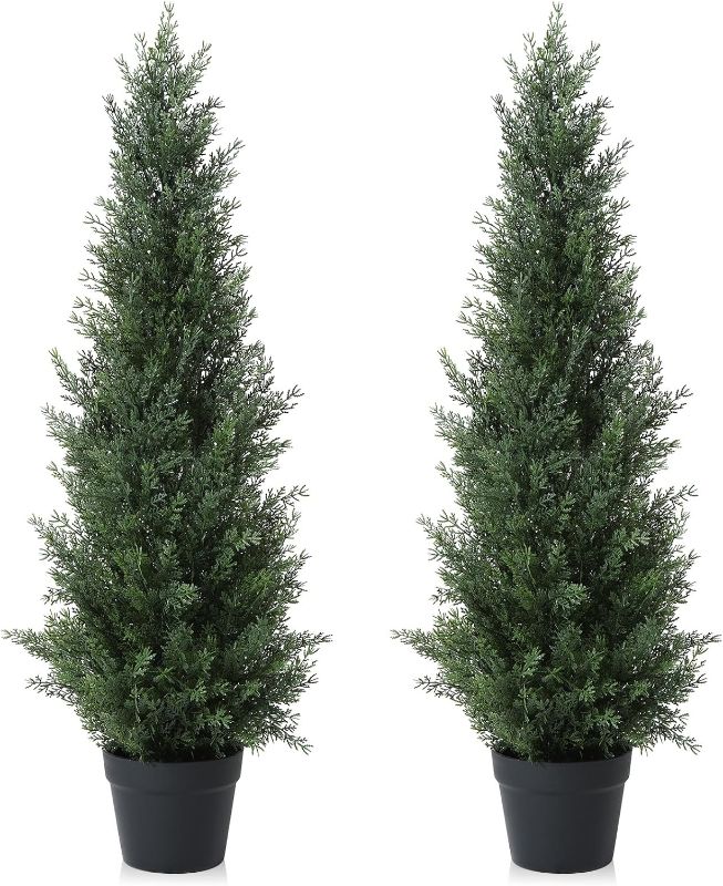 Photo 1 of 3FT Artificial Cedar Topiary Trees for Outdoors Potted Fake Cypress Trees Faux Evergreen Plants for Home Porch Decor Set of 2
