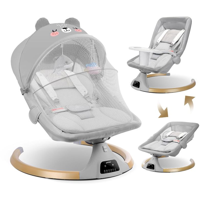 Photo 1 of Baby Swing for Infants to Toddler,3 in 1 Electric Remote Control Baby Rocker for Infants with Detachable Dinner Plate,4 Sway Ranges,Bluetooth Support Heavy Duty Base Baby Bouncers for 0-24 Months
