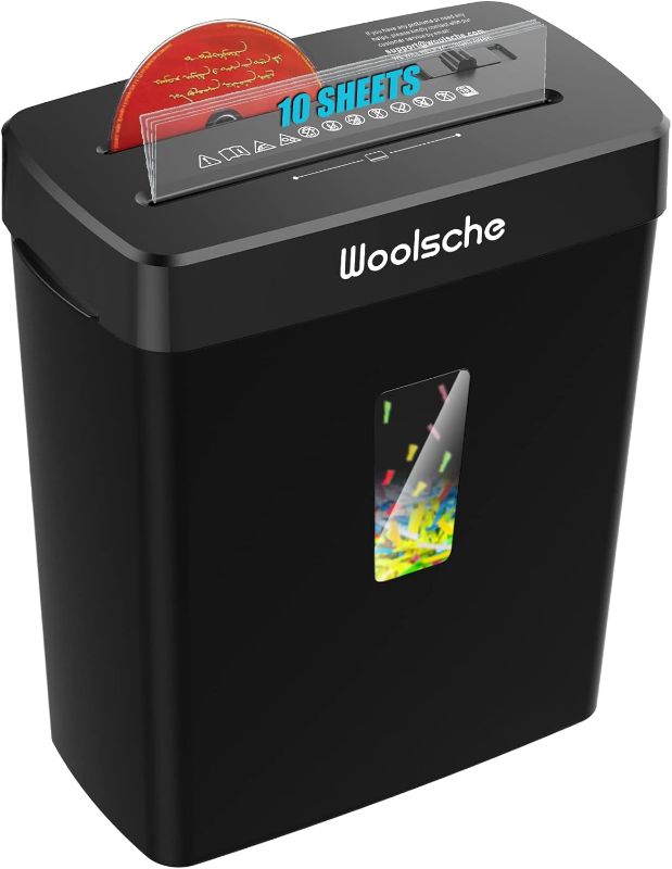 Photo 1 of Woolsche Paper Shredder, 10-Sheet Cross Cut with 3.43-Gallon Basket, P-4 Security Level,3-Mode Design Shred CD and Credit Card, Durable&Fast with Jam Proof System for Home Office (ETL)
