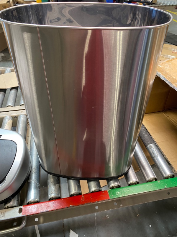 Photo 1 of **Broken Sensor**iTouchless 13 Gallon SensorCan Kitchen Trash Can with Odor Filter, Stainless Steel, Oval Shape, Sensor-Activated Lid Garbage Bin for Home, Office, Slim Space-Saving, Battery & AC Adapter not included Oval Stainless Steel