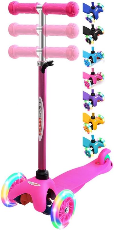 Photo 1 of ChromeWheels Scooter for Kids, Deluxe 3 Wheel Scooter for Toddlers 4 Adjustable Height Glider with Kick Scooters, Lean to Steer with LED Flashing Light for Ages 3-6 Girls Boys
