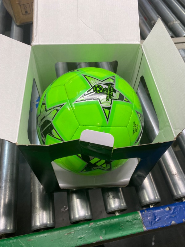 Photo 1 of adidas UEFA Champions League 23/24 Club Ball Construction, Official Match Ball Graphics, UEFA Champions League Crest, Requires Inflation, Size 3-5, Multiple Colors 4 Solar Green/Black/Silver Metallic