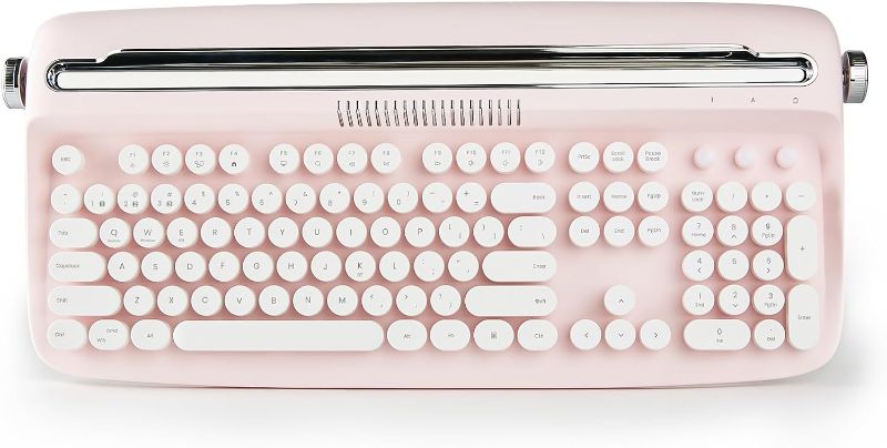 Photo 1 of YUNZII ACTTO B503 Wireless Typewriter Keyboard, Retro Bluetooth Aesthetic Keyboard with Integrated Stand for Multi-Device (B503, Baby Pink)
