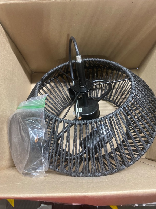 Photo 1 of 2-Lights Woven Rattan Ceiling Light Fixture, Black Farmhouse Hand-Woven Cage Semi Flush Mount Ceiling Light, Boho Coastal Basket Close to Ceiling Light for Bedroom Hallway Corridor Nursery Entryway