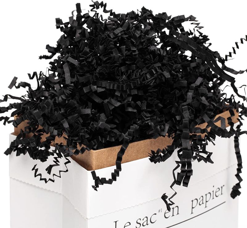 Photo 1 of 2 LB Crinkle Cut Paper Shred Filler Black Crinkle Paper Shredded Paper for Gift Box - Gift Basket Filler - Gift Box Stuffing for Christmas, Halloween Packaging Wrapping
