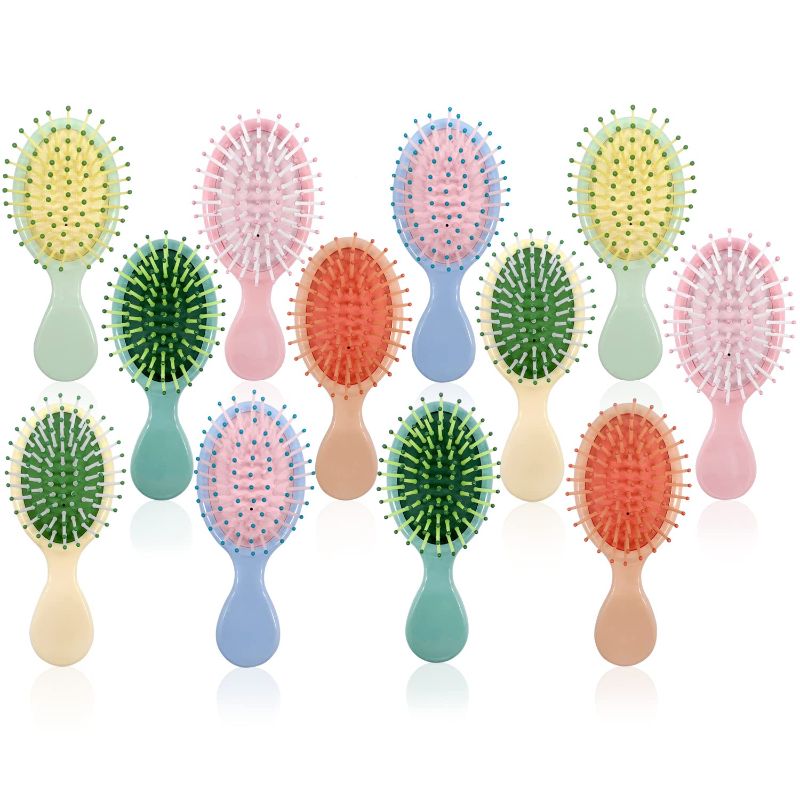 Photo 1 of 12 Pieces Mini Wet Hair Brush Travel Detangling Brush Soft Bristles Wet Dry Hair Brush Kids Small Hair Brush for Most Hair Types with Ease Knots without Tears or Breakage