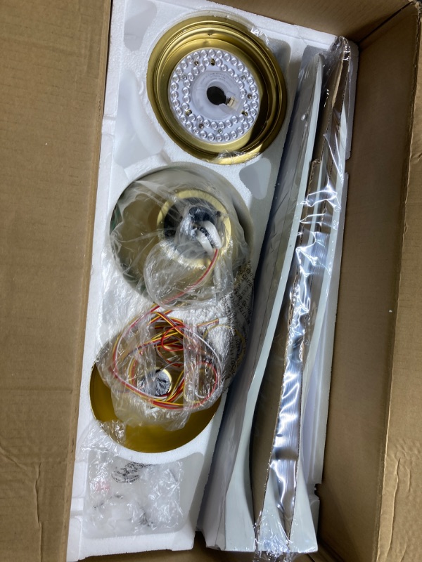 Photo 1 of 52" Ceiling Fan with Light, 6-Speed Remote/APP Control, Modern Smart Dimmable LED Light, Reversible DC Motor, 3 Solid Wood Blades, Compatible with Alexa and APP Bedroom Living Room Gold/White