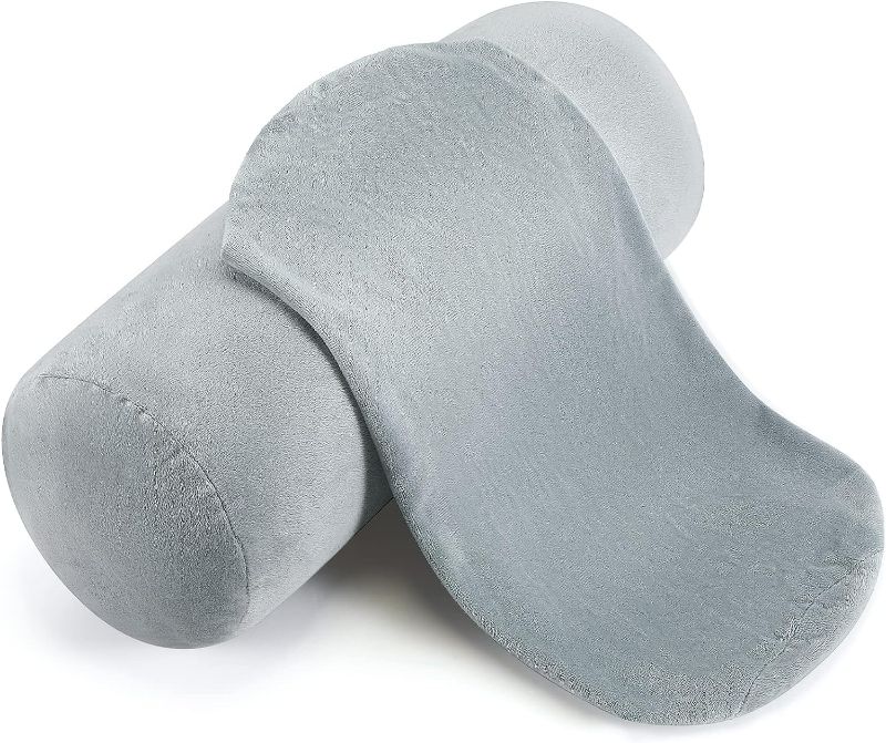 Photo 1 of 2 Pcs Cervical Neck Roll Pillow Cover with Zipper Round Pillow Covers Neck Roll Pillow Case Cylinder Soft Bolster Pillowcases for Cylindrical Cushion, Pillow Case Only (Gray,16 x 6 Inch)