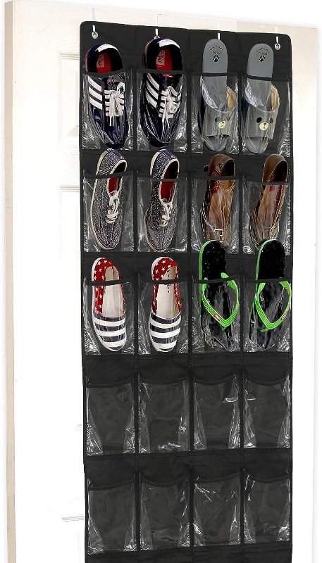 Photo 1 of **MISSING HOOKS** Simple Houseware 24 Pockets - Crystal Clear Over The Door Hanging Shoe Organizer, Black (64'' x 19'')
