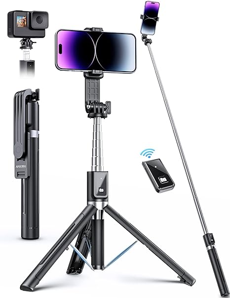 Photo 1 of 50" Selfie Stick Phone Tripod with Remote, Portable 5 in 1 Selfie Stick Phone Tripod, Wireless Selfie Stick Tripod for Cell Phone Compatible with iPhone 15/14/13 Pro Max Gopro Android A-[50"?Reinforced Stability] Black