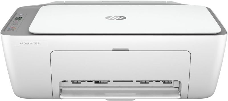 Photo 1 of HP DeskJet 2755e Wireless Color All-in-One Printer with bonus 6 months Instant Ink (26K67A), white