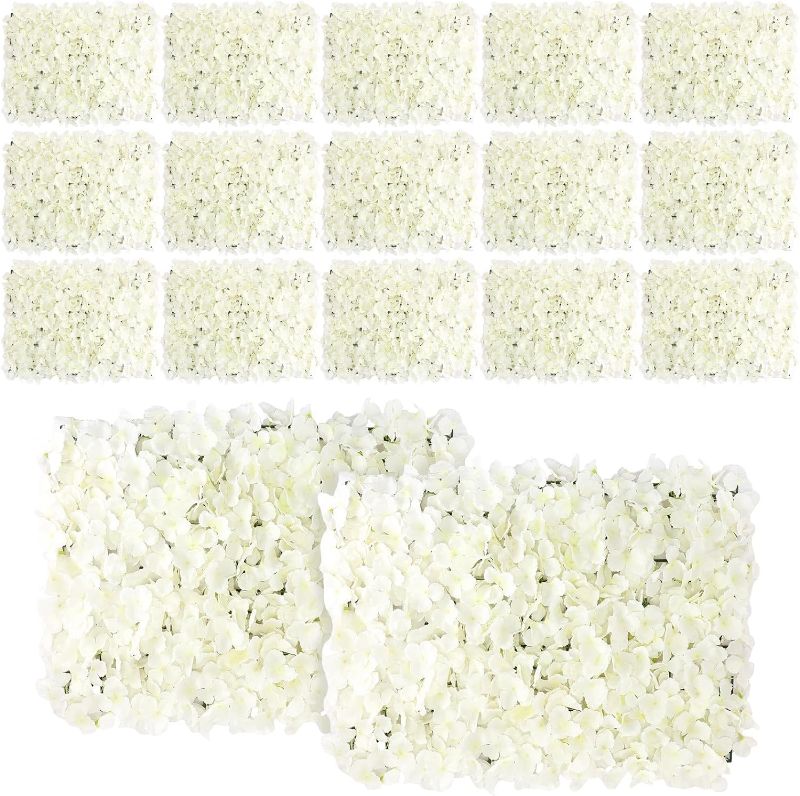 Photo 1 of 20 Pcs Artificial Flower Wall Panels 24 x 16 Inch Faux Hydrangea Flower Backdrop Artificial Flower Wall Floral Panels Backdrop for Wedding Party Birthday Home Wall Hanging (White)
