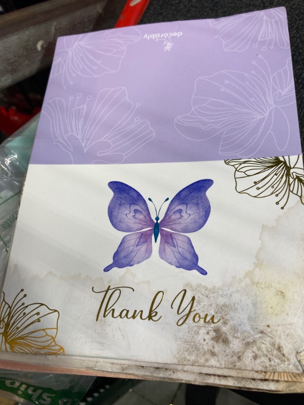 Photo 3 of Decorably 24 Gold-Foiled Butterfly Thank You Cards with Envelopes - 6x4in Butterfly Baby Shower Thank You Cards Butterfly Girl, Thank You Cards with Envelopes Butterfly, Butterfly Note Cards