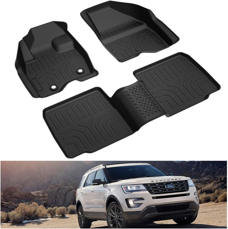 Photo 1 of KIWI MASTER Floor Mats Compatible for 2015-2019 Ford Explorer Accessories All Weather Mat Liners Front & 2nd 2 Row Seat TPE Slush Liner Black Floor Mats for 15-19 Explorer