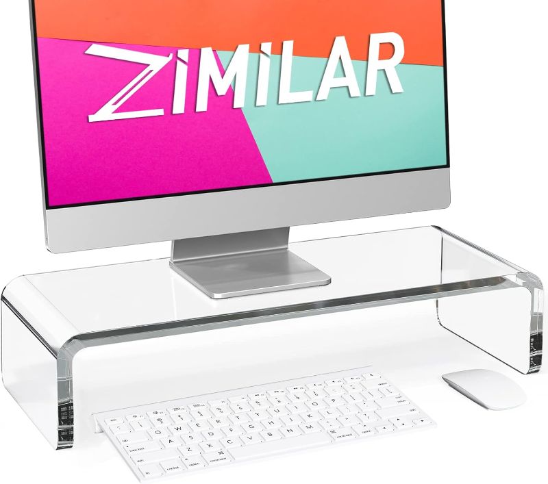 Photo 1 of Zimilar 20 inch Large Acrylic Monitor Stand Riser, Crystal Clear Monitor Riser, Acrylic Computer Stand Riser with Keyboard Storage for Computer, Laptop, PC,iMac
