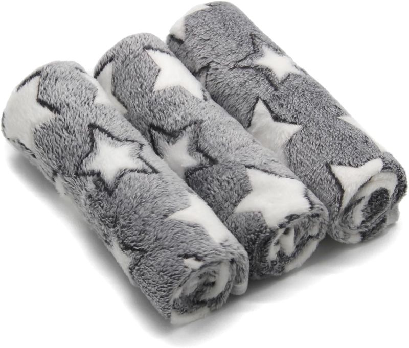 Photo 1 of 1 Pack 3 Puppy Blankets Super Soft Warm Sleep Mat Grey Cute Print Fluffy Fleece Pet Flannel Throw Dog Blankets for Small Dogs Cats,Star&Bone&Love- Small (23"x15") Small(23"x15") Bone/Love/Star