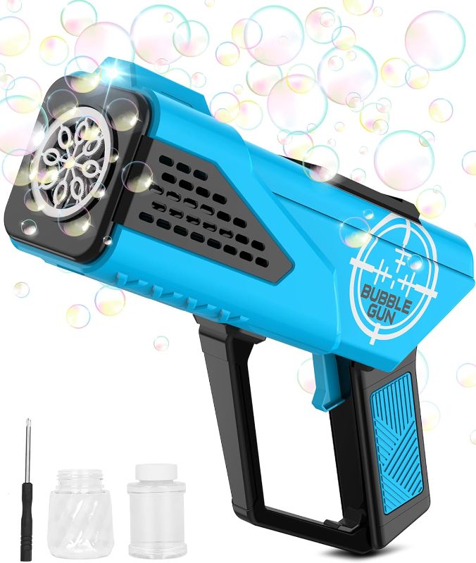 Photo 1 of Bubble Machine-Bubble Gun for Kids Bubble Blower with 8-Hole Wands & Led Light & Bubble Solution, Bubble Maker Bubble Blaster for Boys Girls Toy Gift-Birthday,Party,Wedding,Outdoor