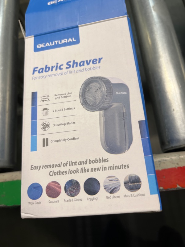 Photo 2 of BEAUTURAL Fabric Shaver and Lint Remover, Sweater Defuzzer with 2-Speeds, 2 Replaceable Stainless Steel Blades, Battery Operated, Remove Clothes Fuzz, Lint Balls, Pills, Bobbles Gray Basic