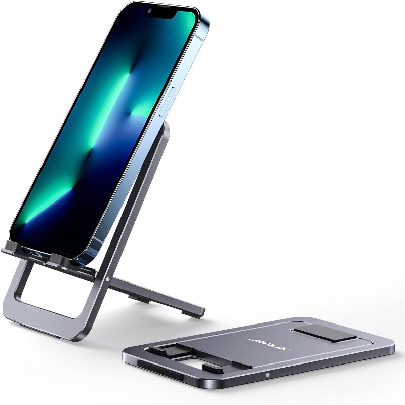 Photo 1 of JSAUX Cell Phone Stand, Foldable Aluminum Adjustable Travel Phone Holder for Desk, Compatible for iPhone 15 14 13 12 11 Pro Max X Xr Samsung S22 S21 Switch Grey
