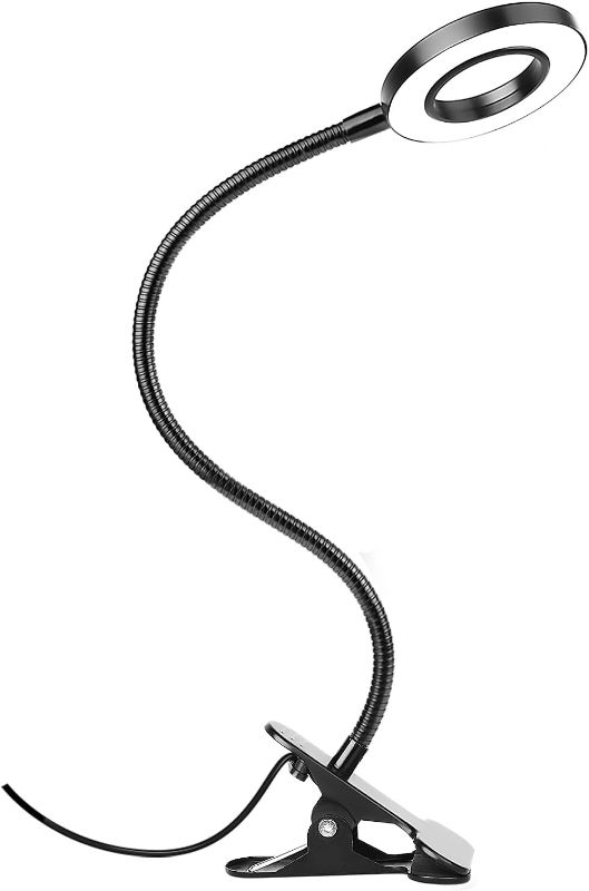 Photo 1 of Desk Clip on Lamp for Reading Home Office, 10 Dimmable Brightness 3 Modes, Ring/ Clamp Light for Bed Headboard, Craft, Computer, Video Call