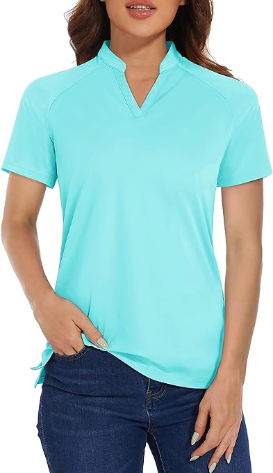 Photo 1 of MAGCOMSEN Women's Golf Polo Shirts V-Neck UPF 50+ Casual T-Shirts Quick Dry Short Sleeve Collarless Shirts
